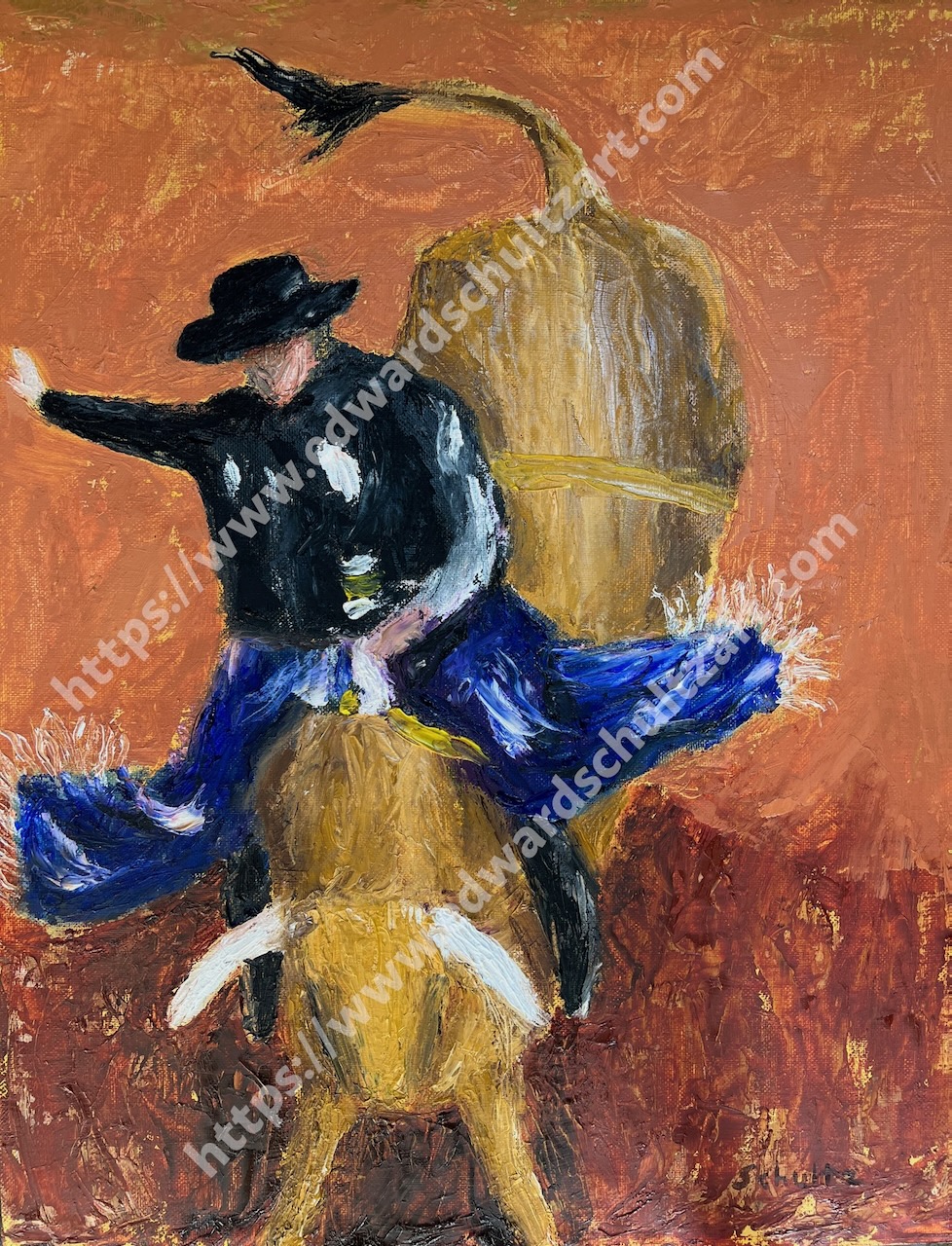 Painting of a bull rider