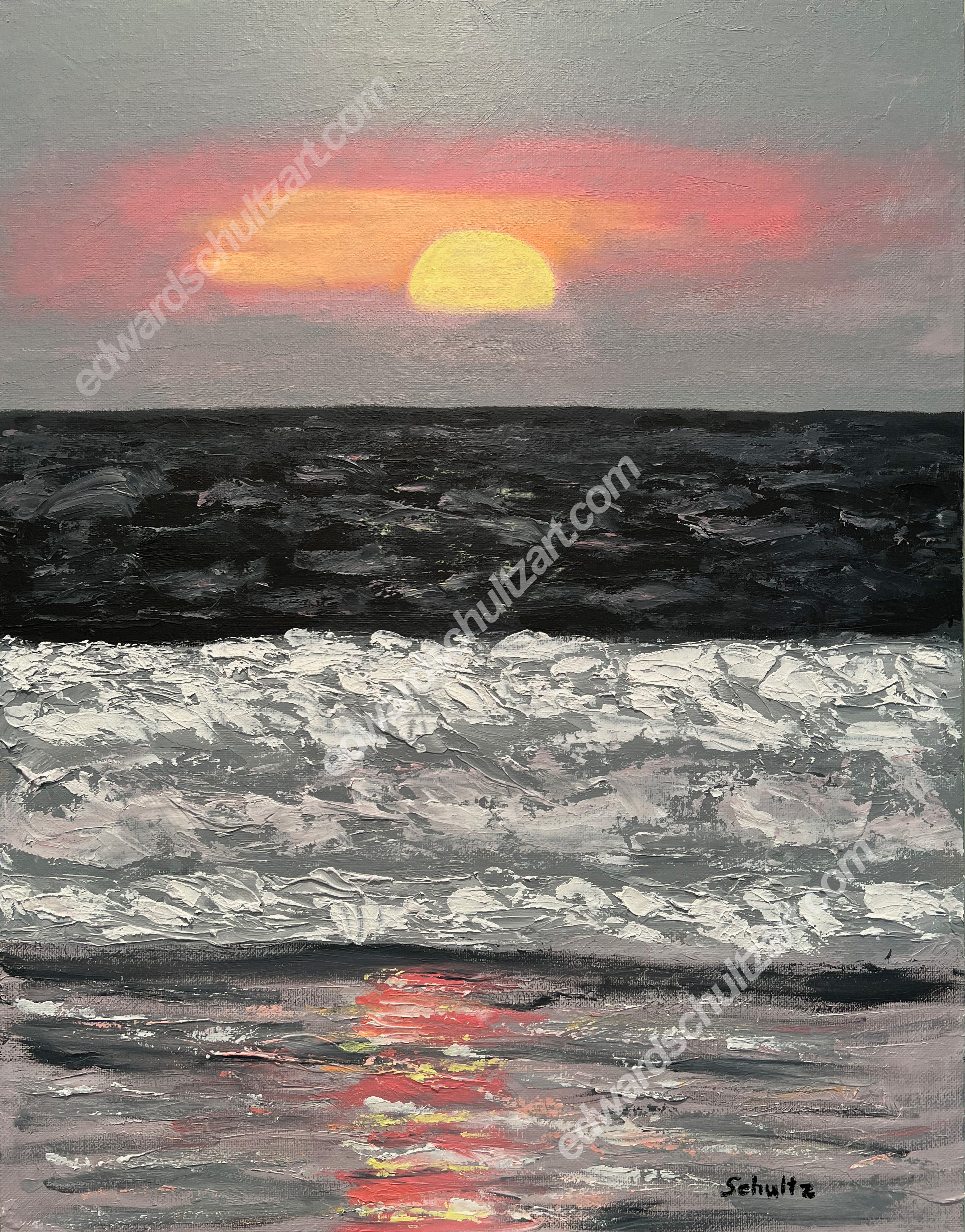 Painting inspired by a photo of the ocean at sunset off the coast of Ecuador