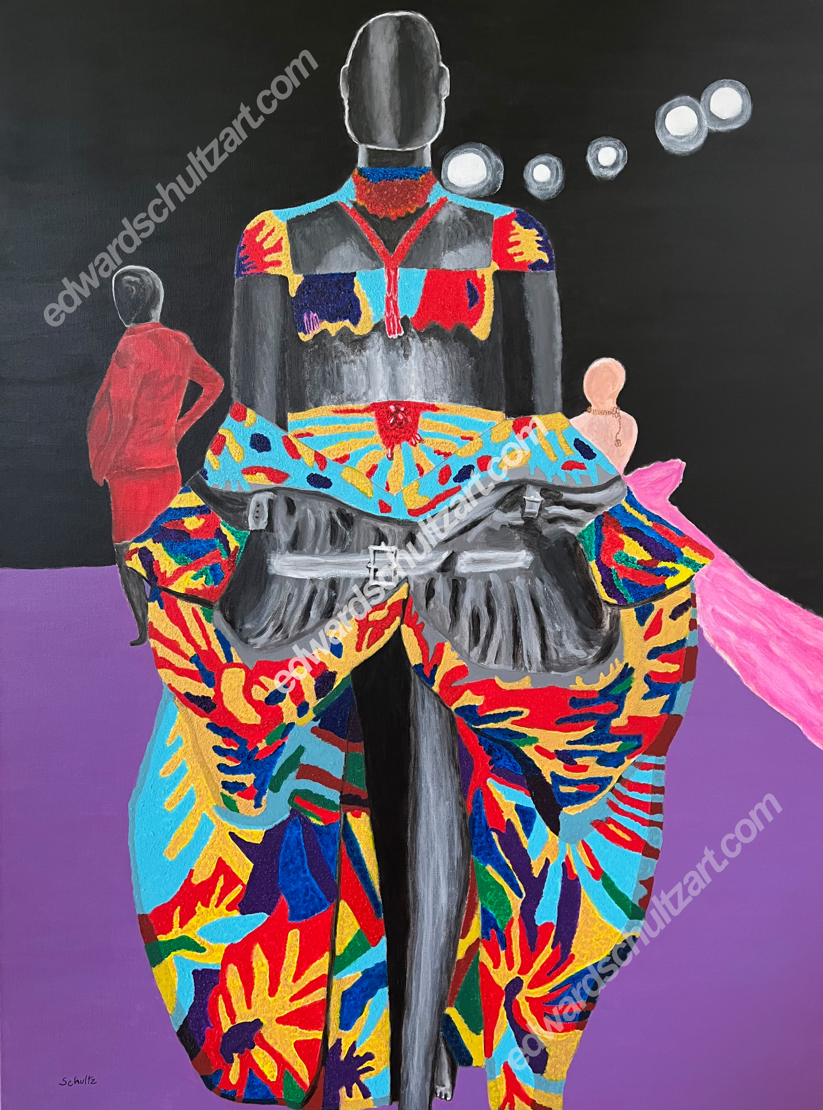 Painting of a dress shown at the Thierry Mugler exhibit at the Montreal Museum of Fine Arts in 2019